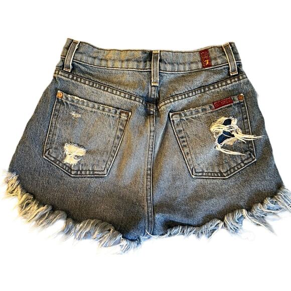 7 For All Mankind Denim Shorts Womens Size 25 Distressed Button Fly Short Shorts - Picture 6 of 10